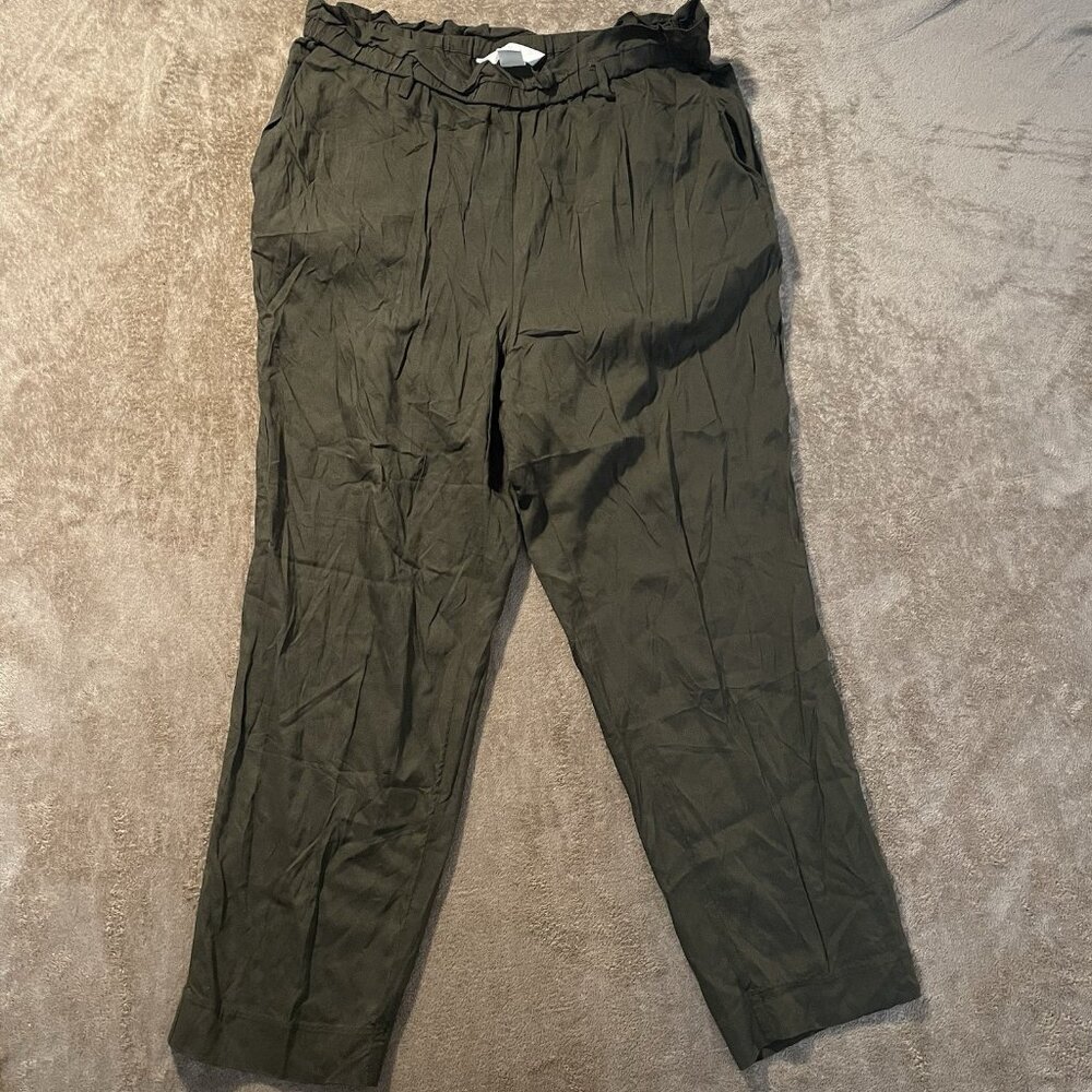 H&M Pants Womens 12 High Waist Stretch Utility Trouser Olive Green Pull On